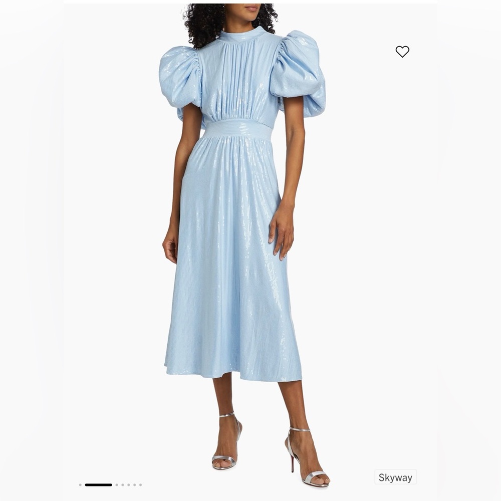 Rotate Birger Christensen Women's Shimmering Blue Puff-Sleeve Midi Dress - Picture 2 of 3
